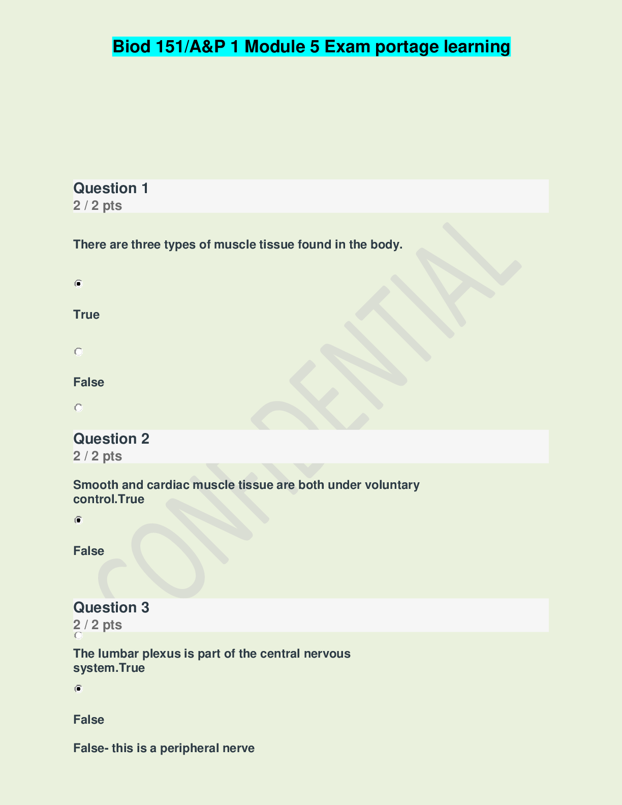 Preview image for PORTAGE LEARNING Biod 151 A&P 1 Module 5 Exam 2022 UPDATE .